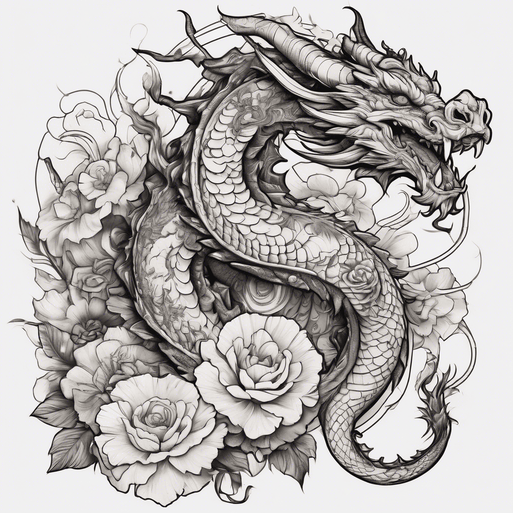 western dragon with flowers on thigh