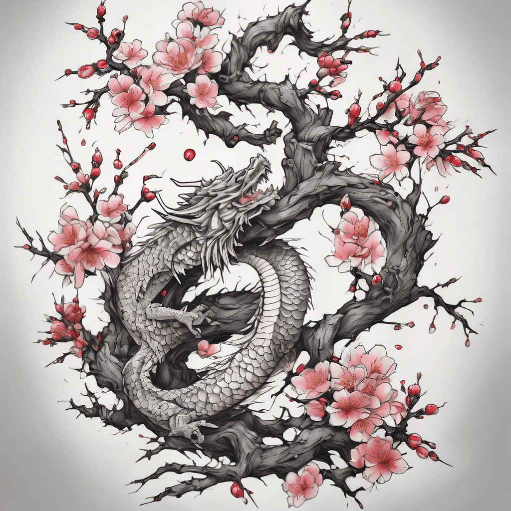 i would like a tree branch with thorns and cherry blossom petals extending around my entire forearm area