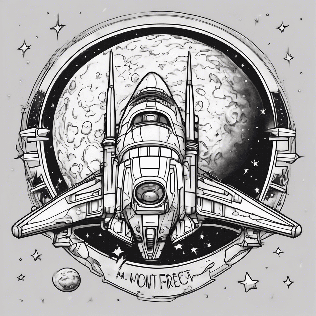 A cartoon spaceship with stars and moon around it. The phrase "im not perfect, but I'm proud of myself" should be there and the spaceship should have a tiny acorn shooting out of it
