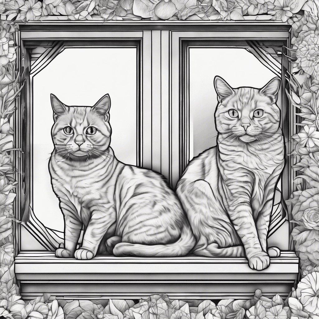 The tattoo should include a wooden window frame with two cats sitting on it