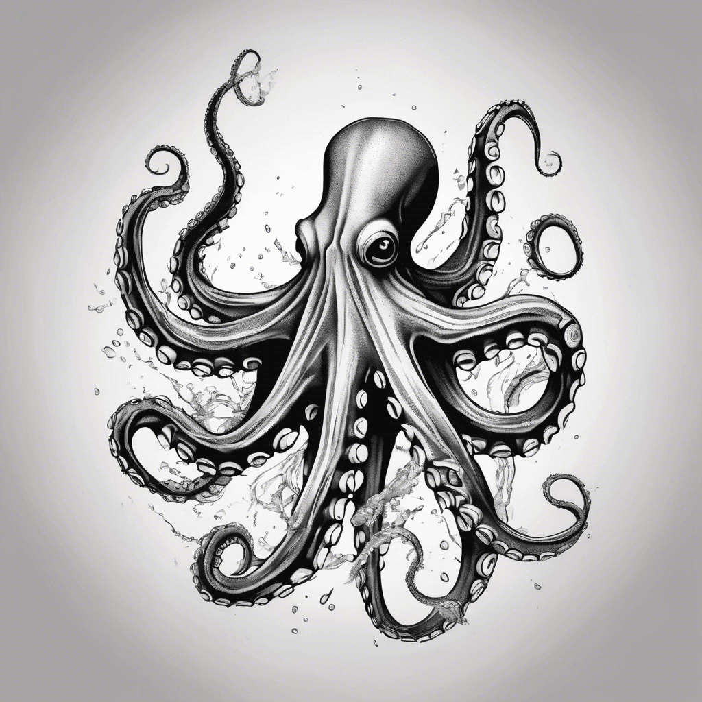 Octopus realistic to wrap around forearm with water splashes surrounding