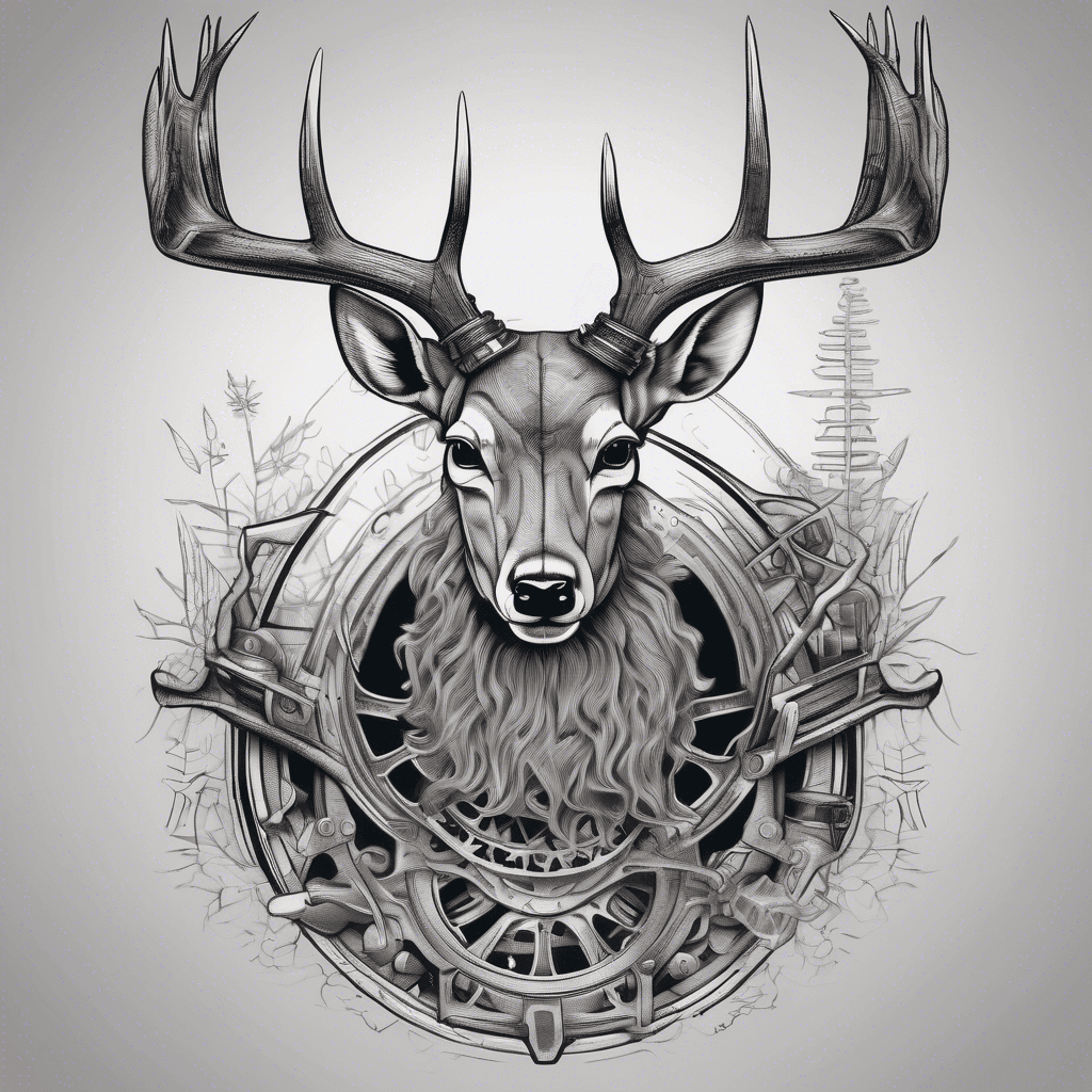 a single deer antler only with a machine gear around it and an open book behind it