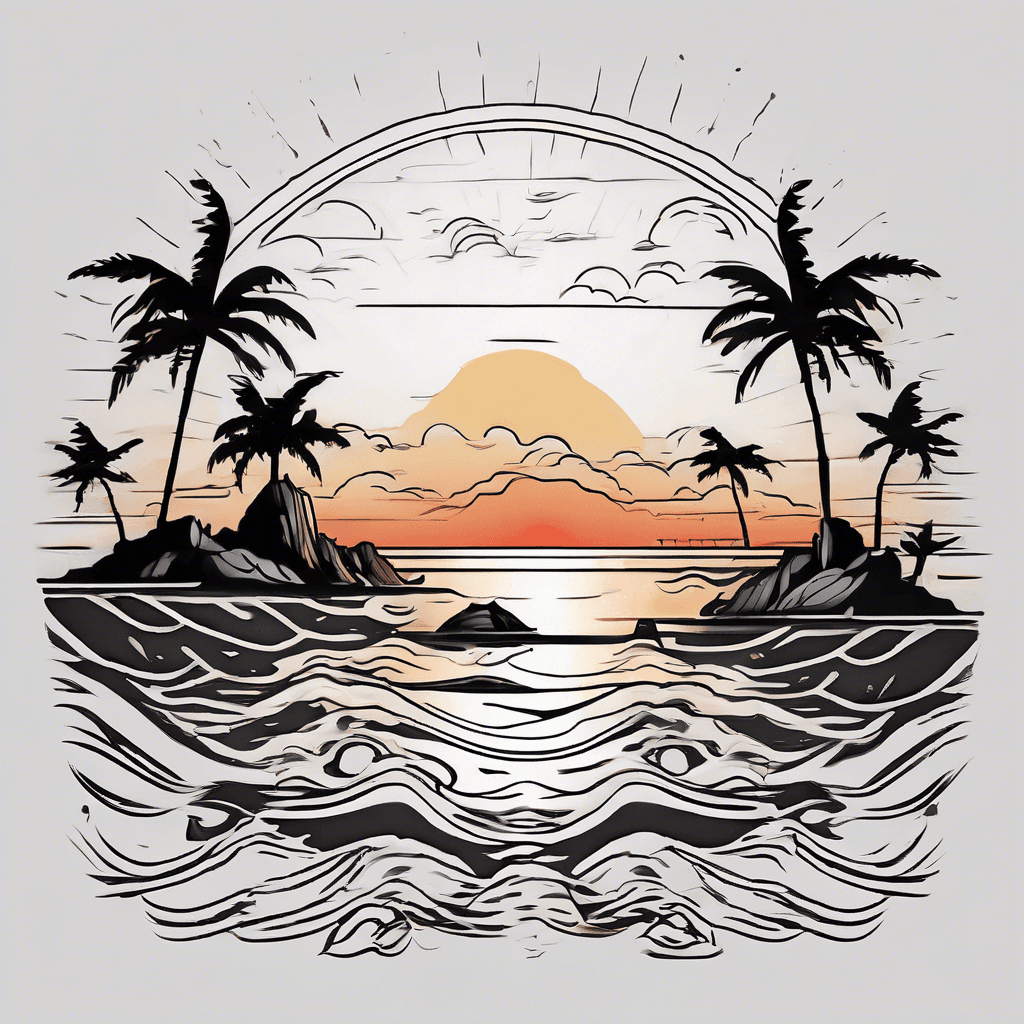 A minimalist sunset island silhouette