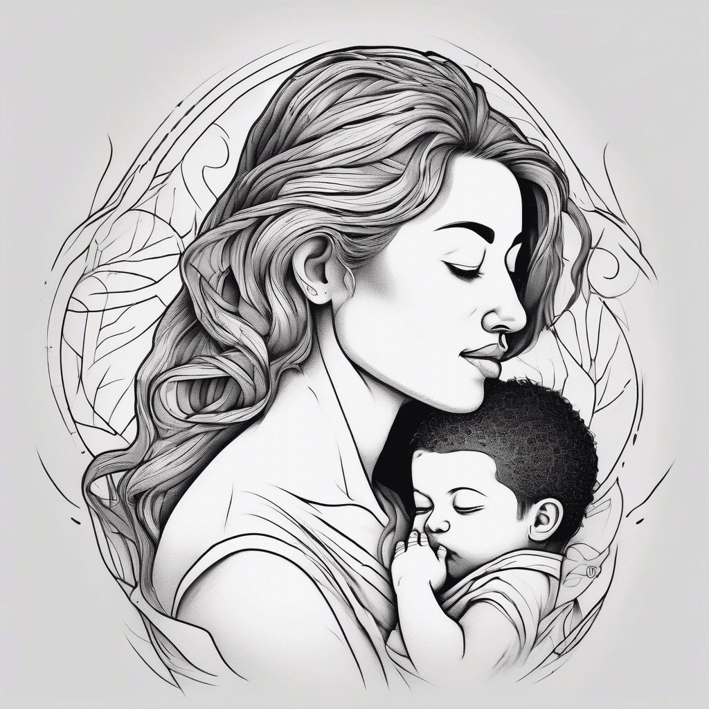 Minimal Mother hugging with baby