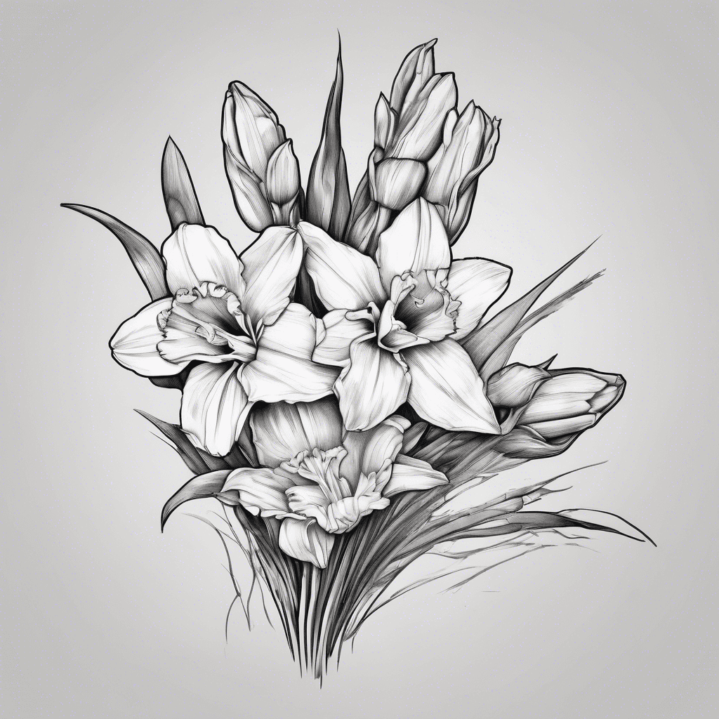 Bouquet of daffodils and gladiolus