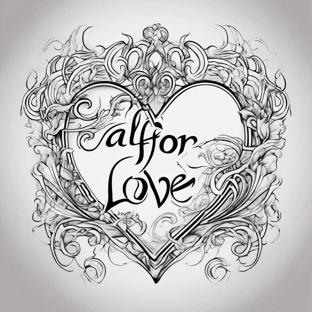 In beautiful cursive writing with hearts and swirls saying "All For Love"