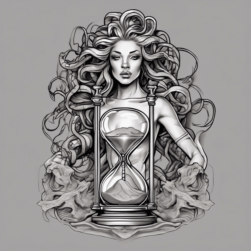 Medusa holding an hourglass with the sands of time running out