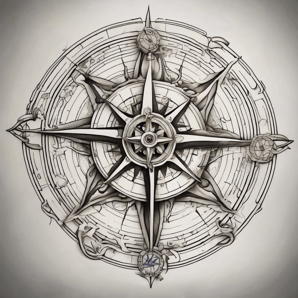 Compass Rose Octopus above Compass Stylized with blues/browns/reds Degree points on compass Possible brass look.