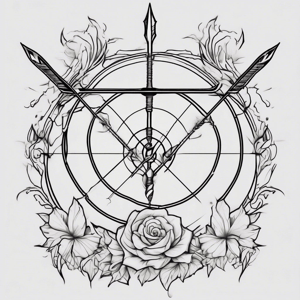 Bow and arrow, fire, water, storm tatto for women in color