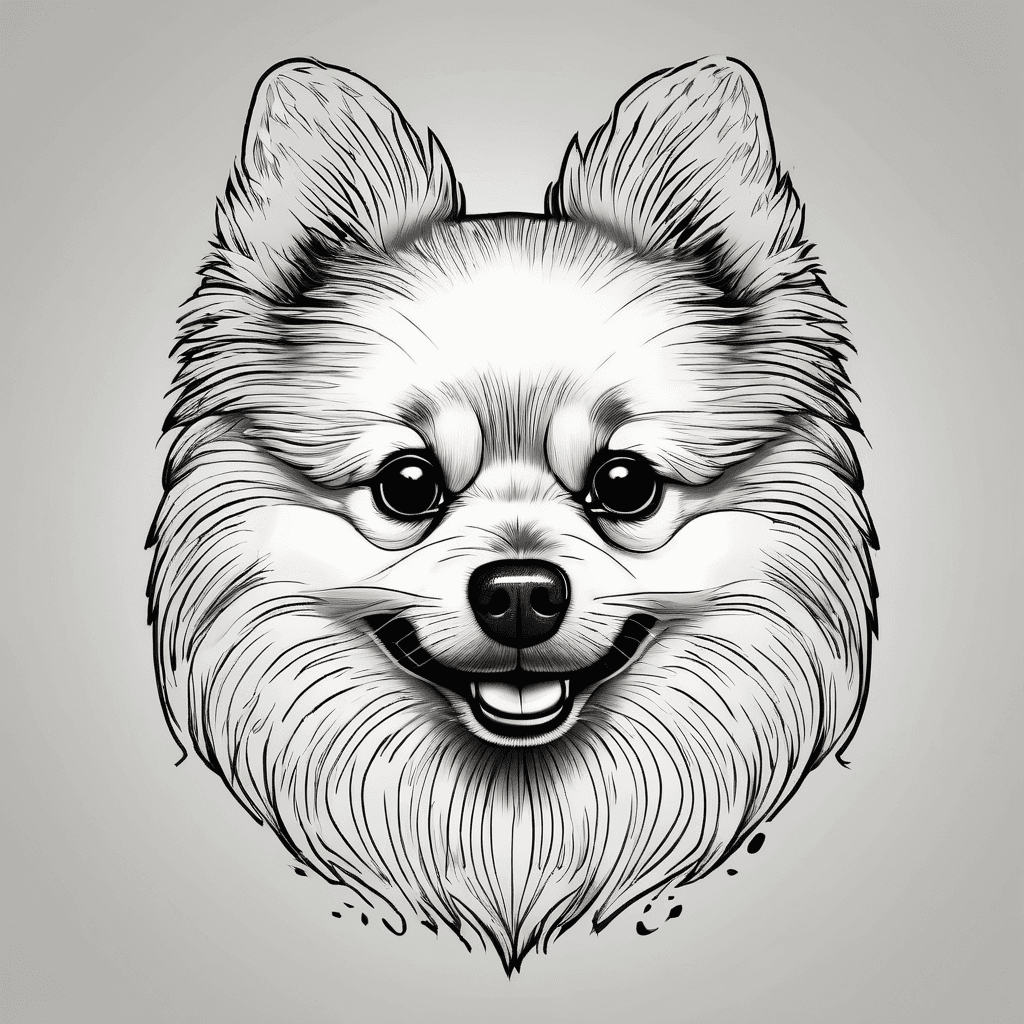 small happy Pomeranian face with small paw prints