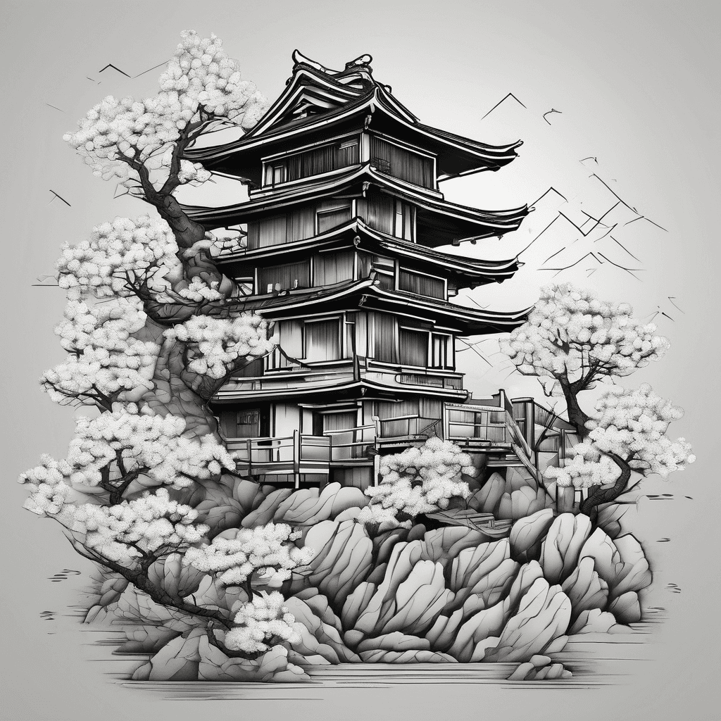 Japanese house with cherry blossom florals