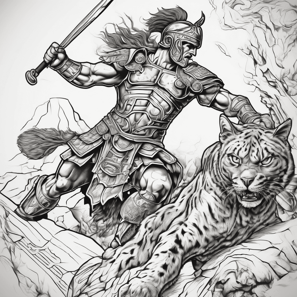 roman warrior fighting a bobcat
