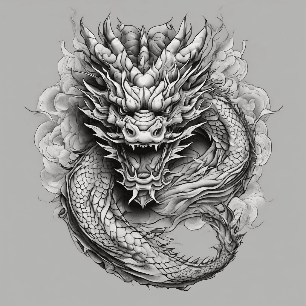 Japanese dragón, monocrhomatic