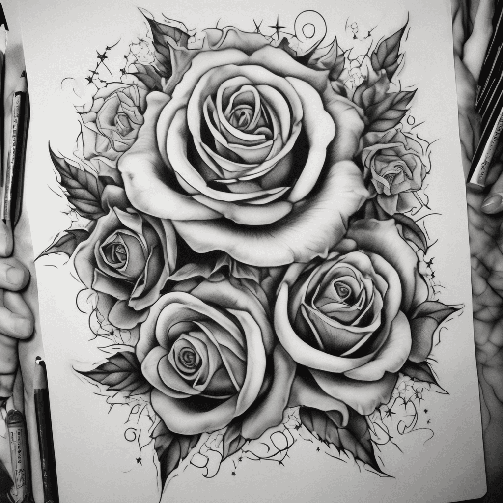 Make me a tattoo that says “ you have to go through hell to get to heaven and you have to go through life to learn the lessons” with roses, stars, and smoke Black and white