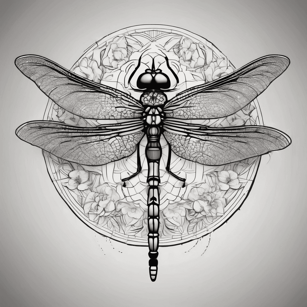 Mandala dragonfly facing a flower