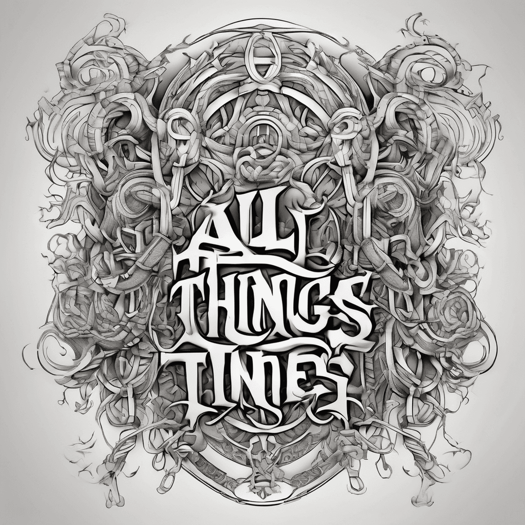 Words “all things” with nebulous flames and chains