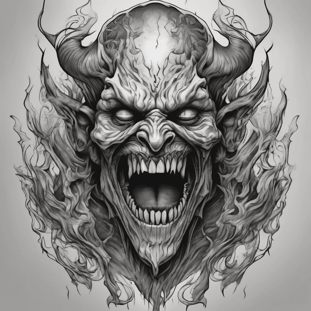 Morbid demons in smoke, teeth black and grey