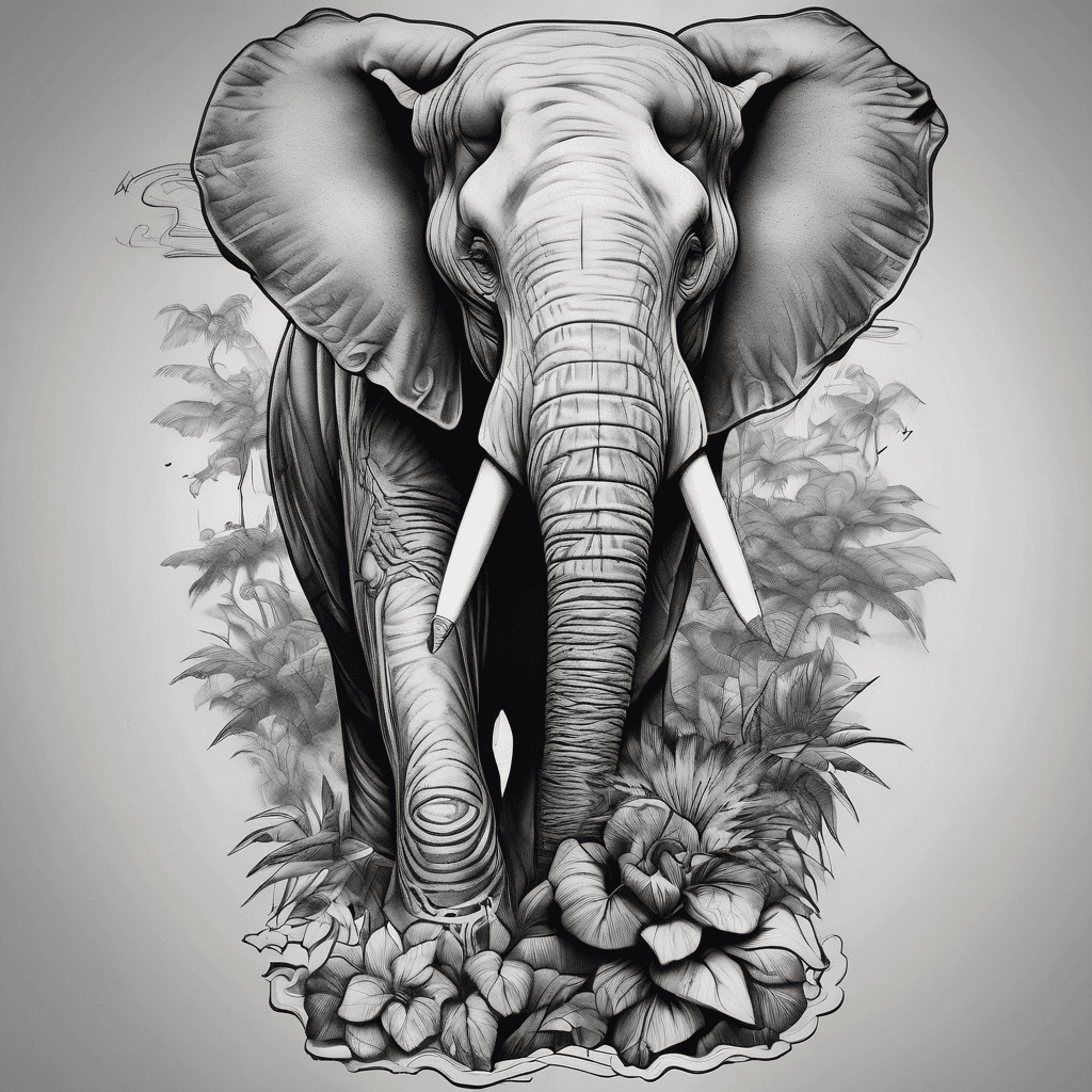 A tattoo cloud cover up with elephants and a jungle sleeve