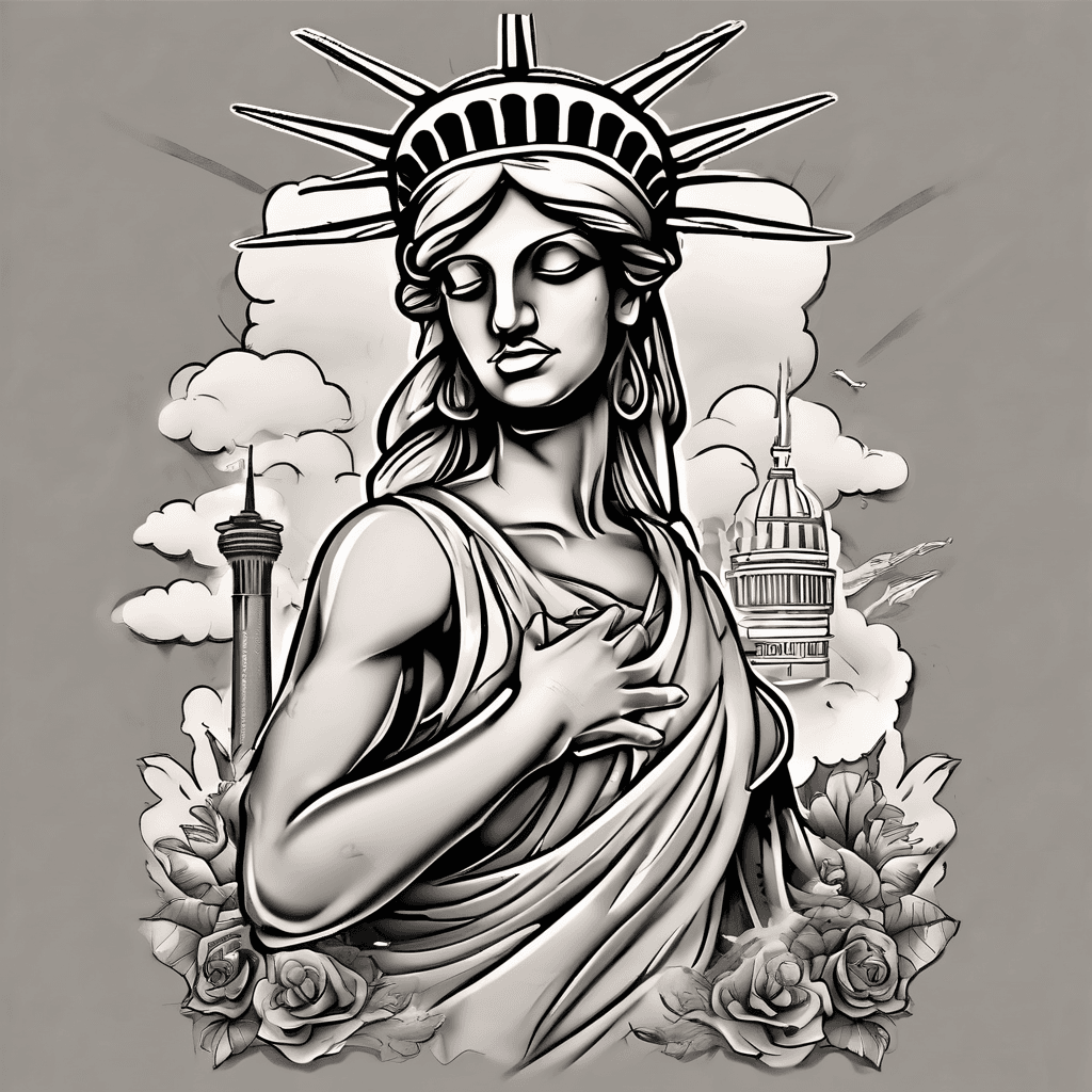 Statue of liberty covering her eyes with her hands and on the right arm says "MAKE LOVE" on the left arm there is "NOT WAR" with smoky clouds background and number 13 below