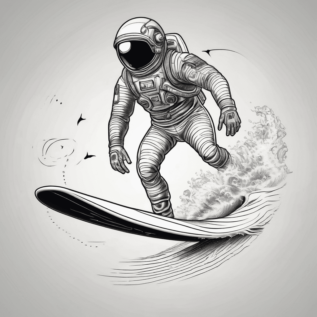 Astronaut surfing on a surfboard
