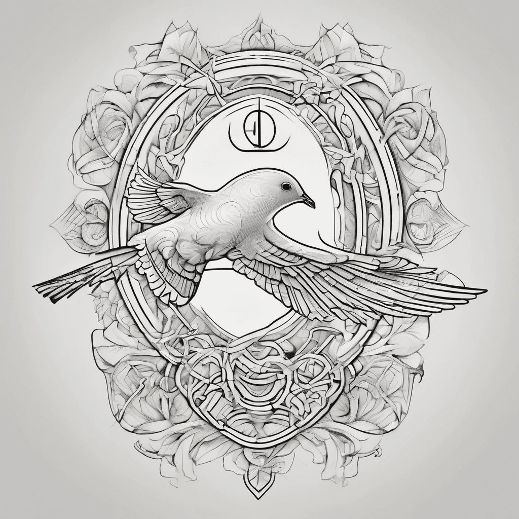A paragraph on the side of the shoulder with a dove on each side of the paragraph