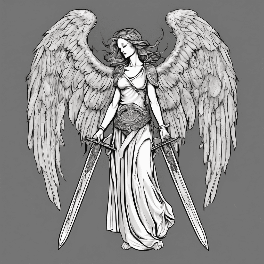 Angel with wings and a sword