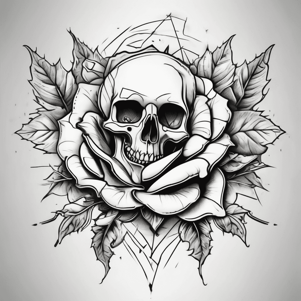 A rose with thorns and a skull in the middle