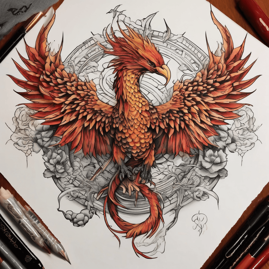 A Phoenix Wrapped around a dagger with runes written on it