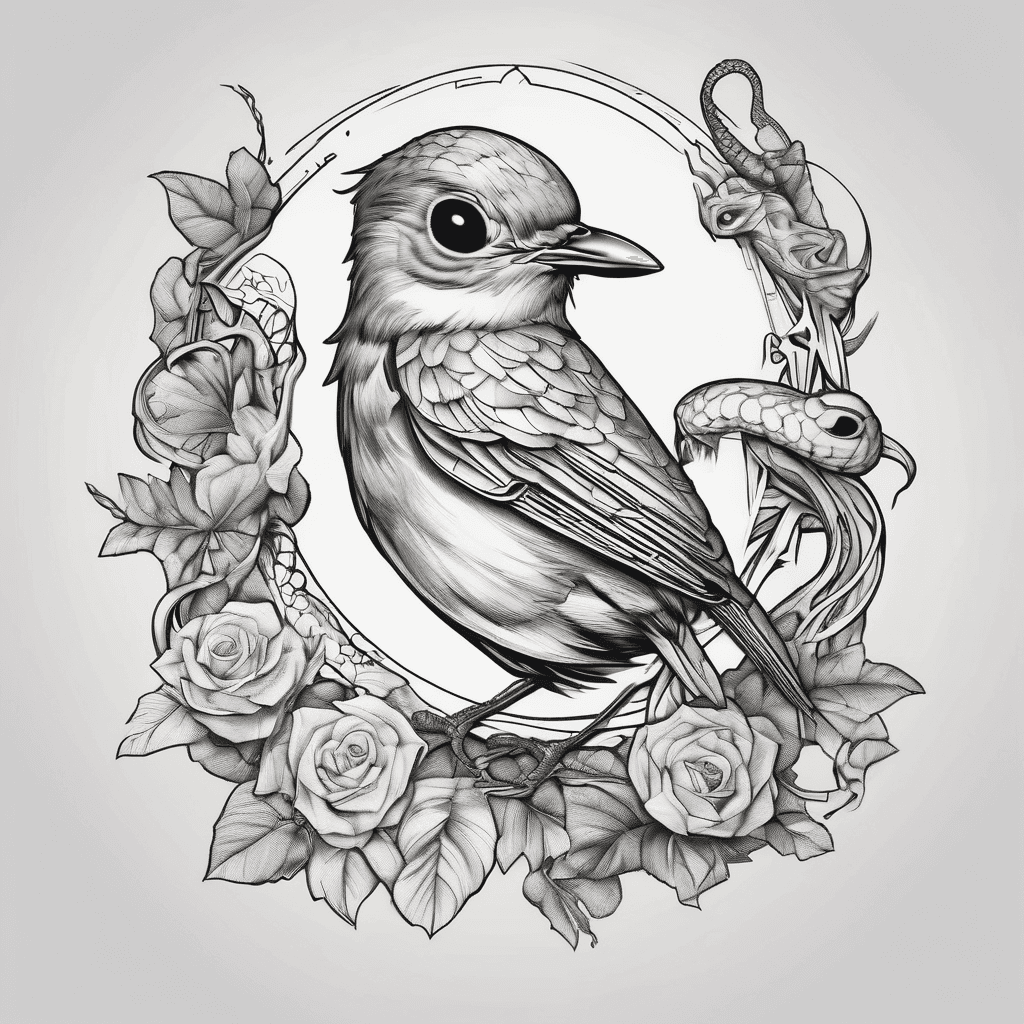 Robin surrounded by a snake