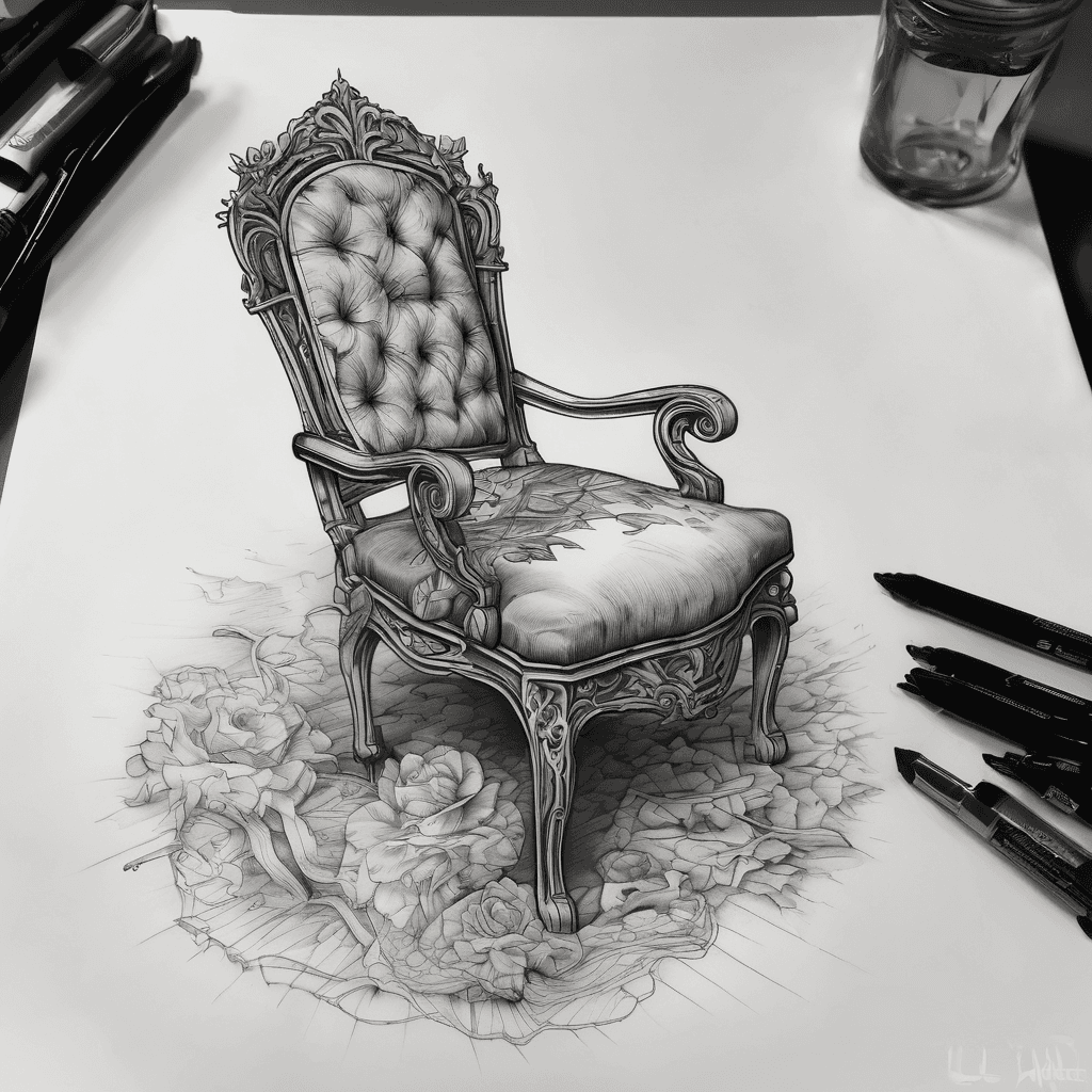 Une chaise de bois avec écris au dessus : L’heure est venu. Et en dessous : si ta compris. sous format de tattoo avec fond invisible
