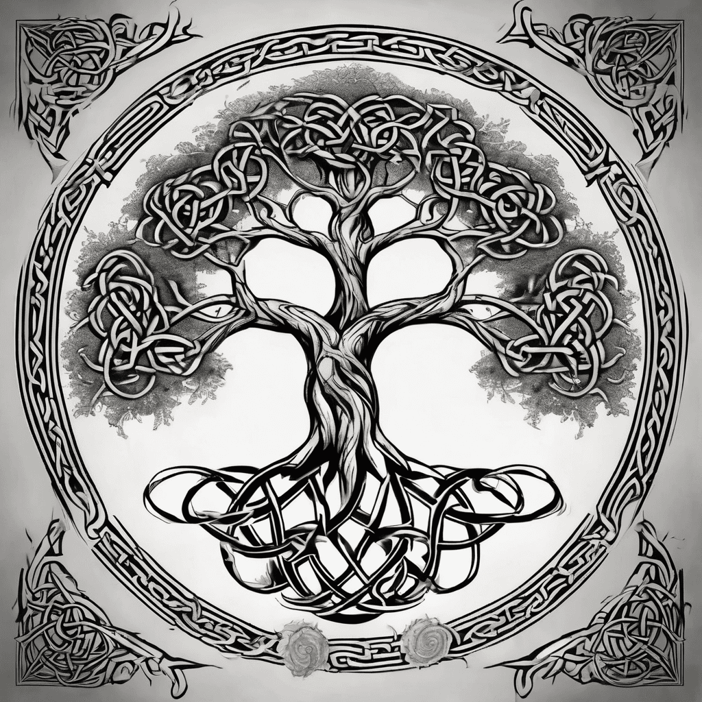 Celtic tree of life with a trinity knot in the roots