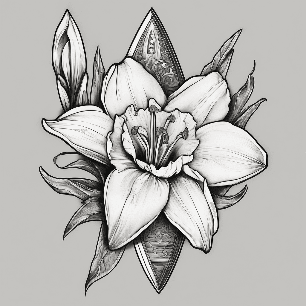 American traditional dagger and daffodil