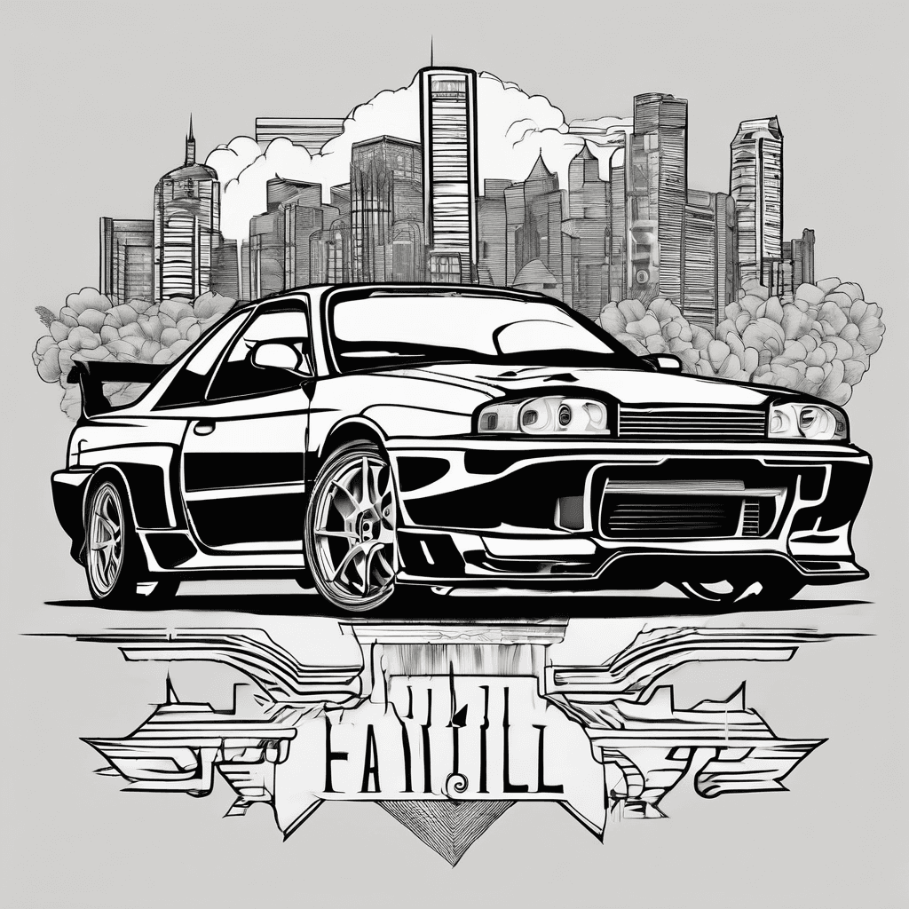 R32 skyline with a quote about family