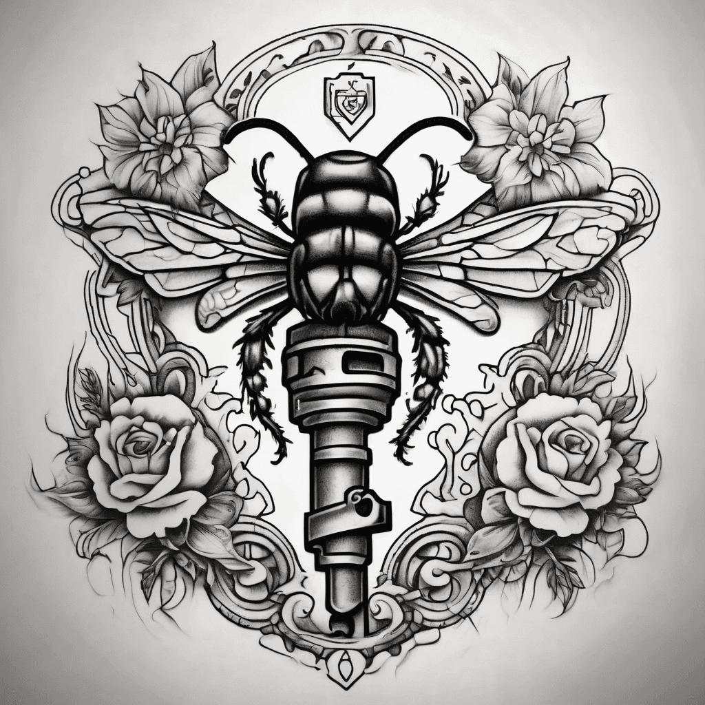 an elegant key with the word acceptance as the stem, a bee, semi colon, heart and flowers in the negatives of the head and a k as the bit