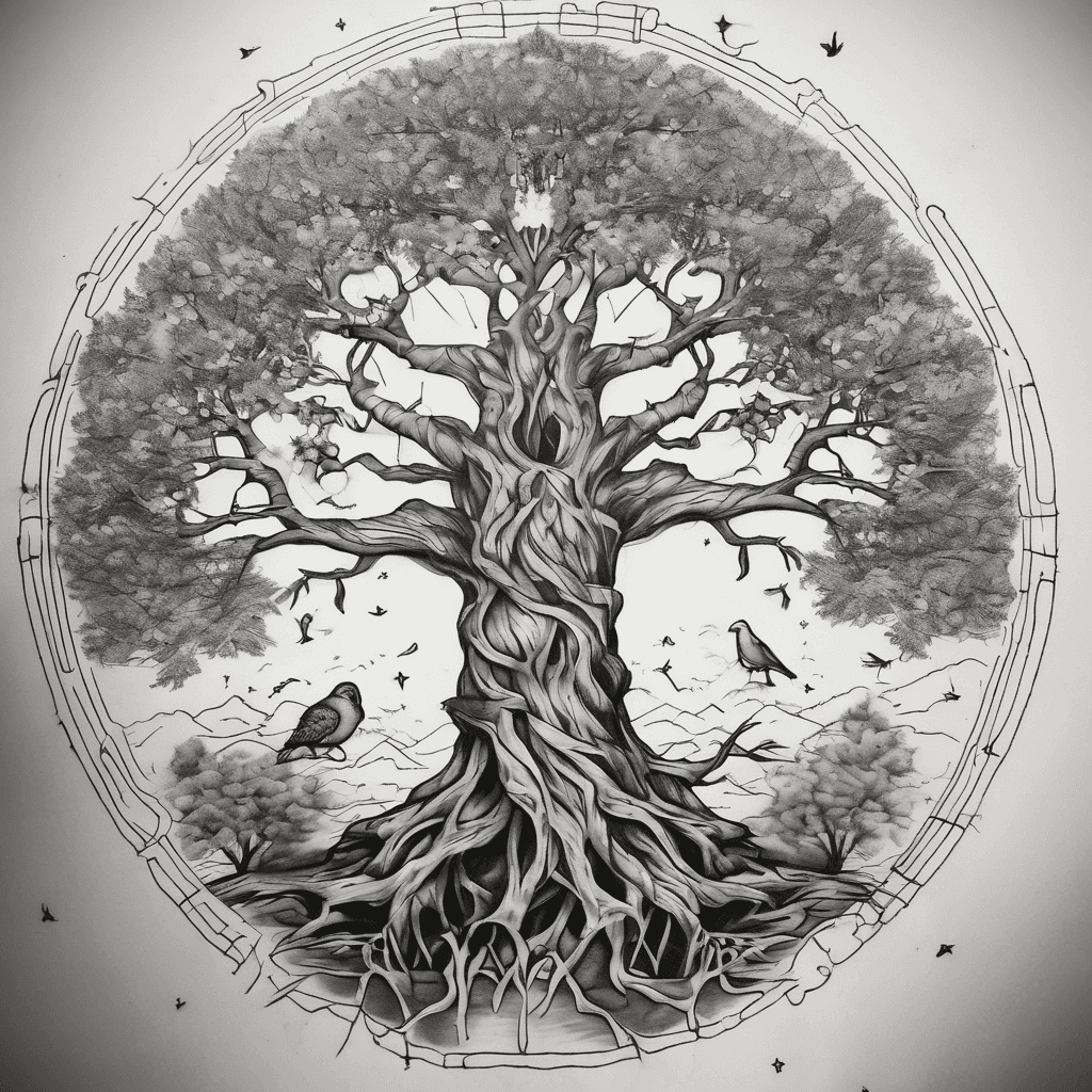 A tree in centre of my chest, inspired by ‘the tree of life’. To either side of the tree there will be 2 birds, one a dove and one an owl. Above them on each of my upper shoulders there will be a zodiac/constellation sign.