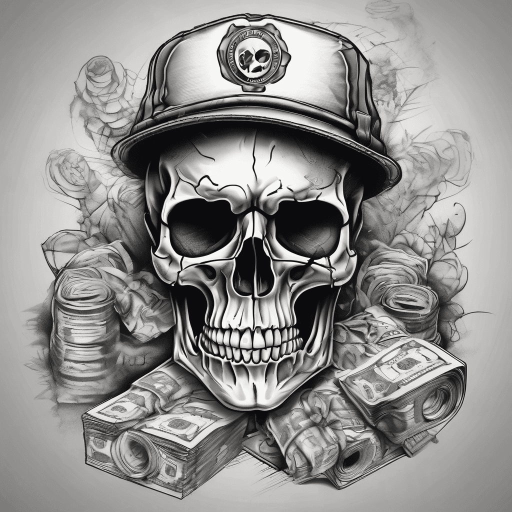 Skull with money sign in eyes smoking smoking a cigar with a construction hat