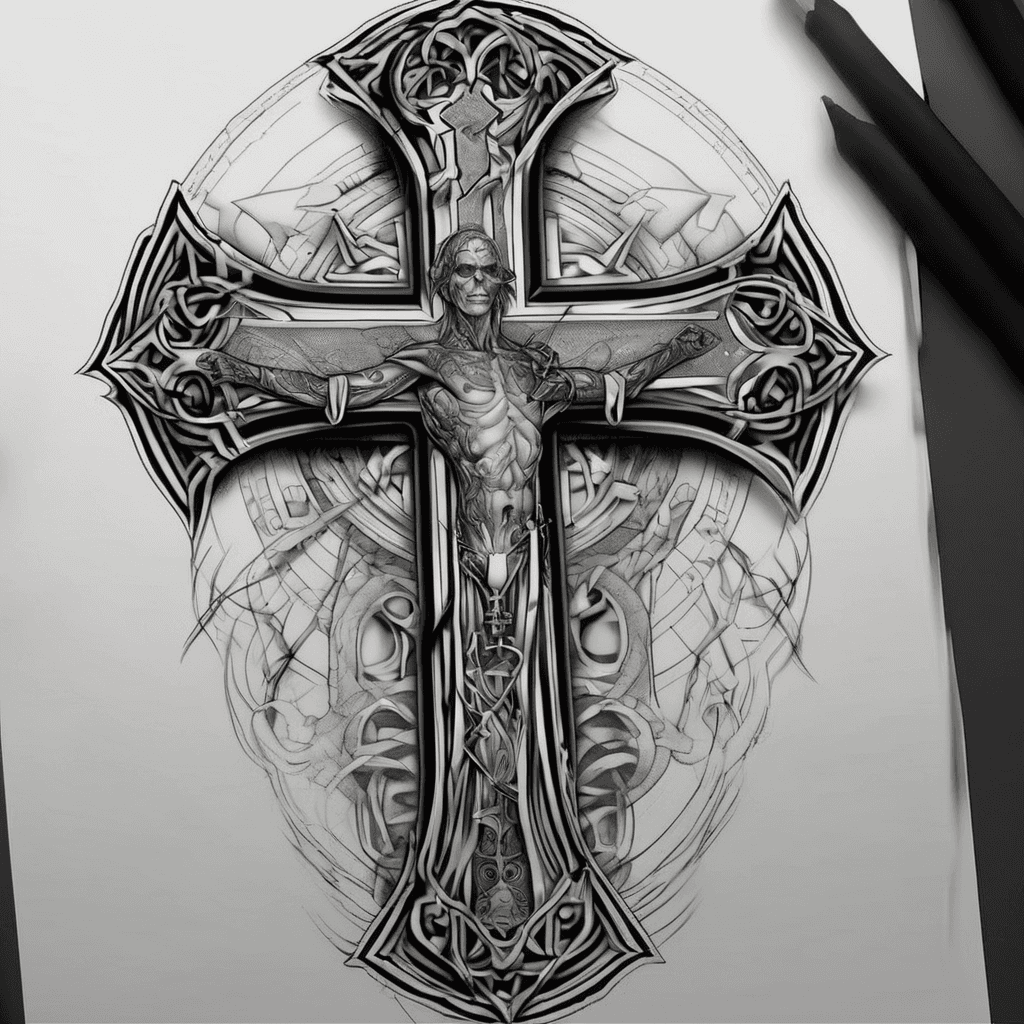 Sait Rafael Arcanjo with a cross behind him in a goth style
