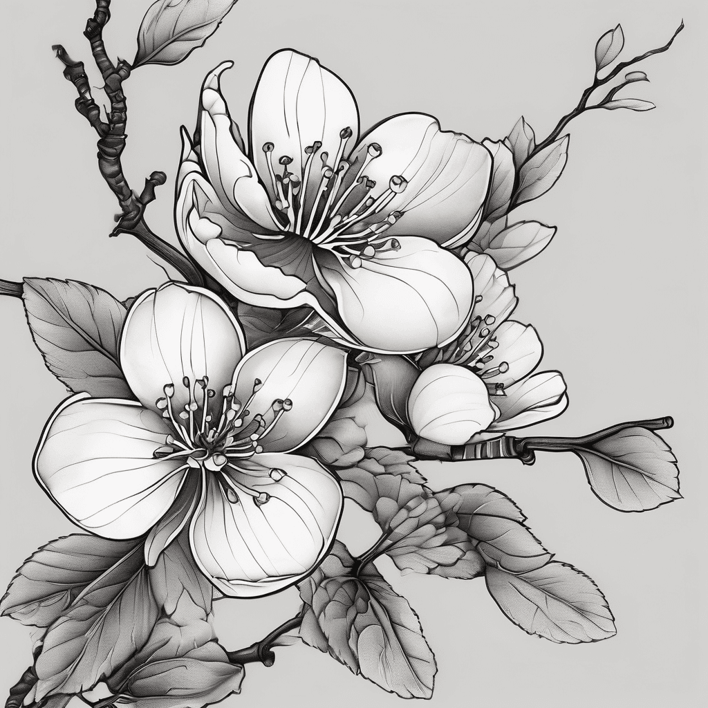 A single cherry blossom branch with 3 different snakes wrapped around it