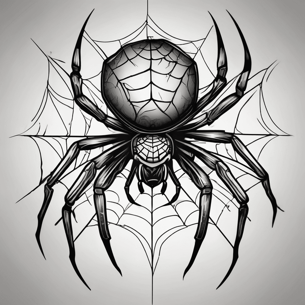 Realistic spider amd web black and Grey tattoo