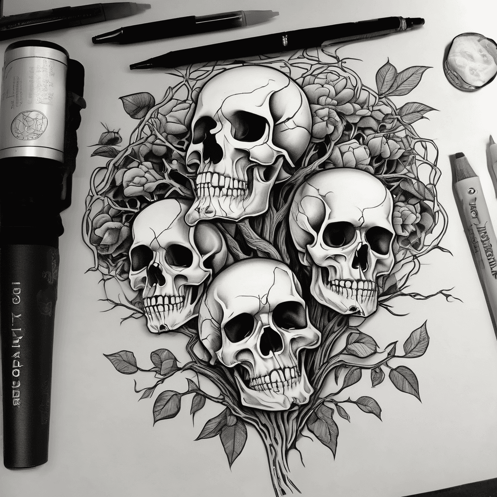 Skulls creating a family tree with my son and two daughters, one of my daughters also has three kids