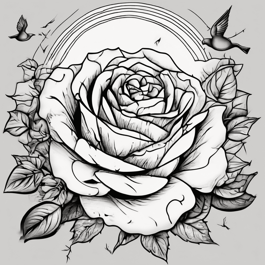 rose in garden with a cloudy night sky with doves flying and the name chandi