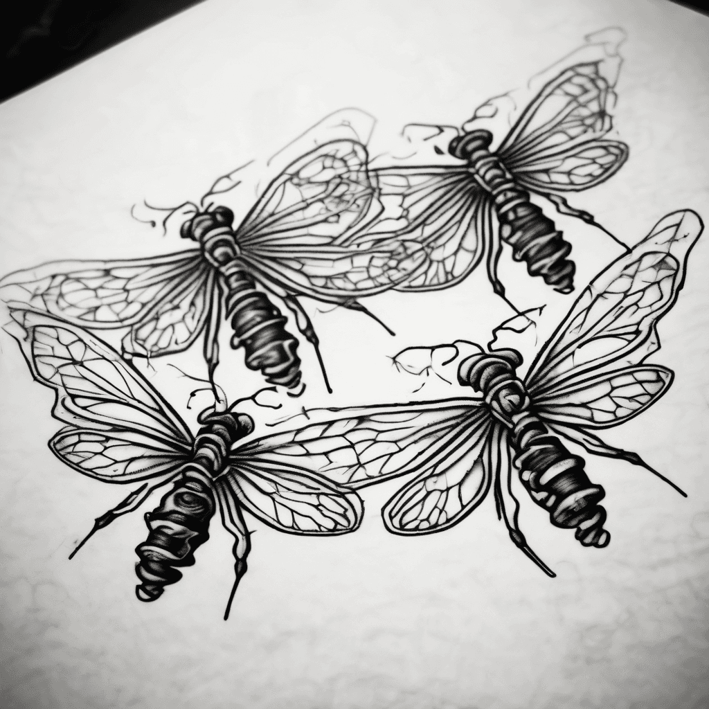 Two qangelflys and between them in the center there is tehh word "Papa" in an finline handwriting. The flyy left andright are just outlined with some shading. position of the3 tattoo should be forearm inside