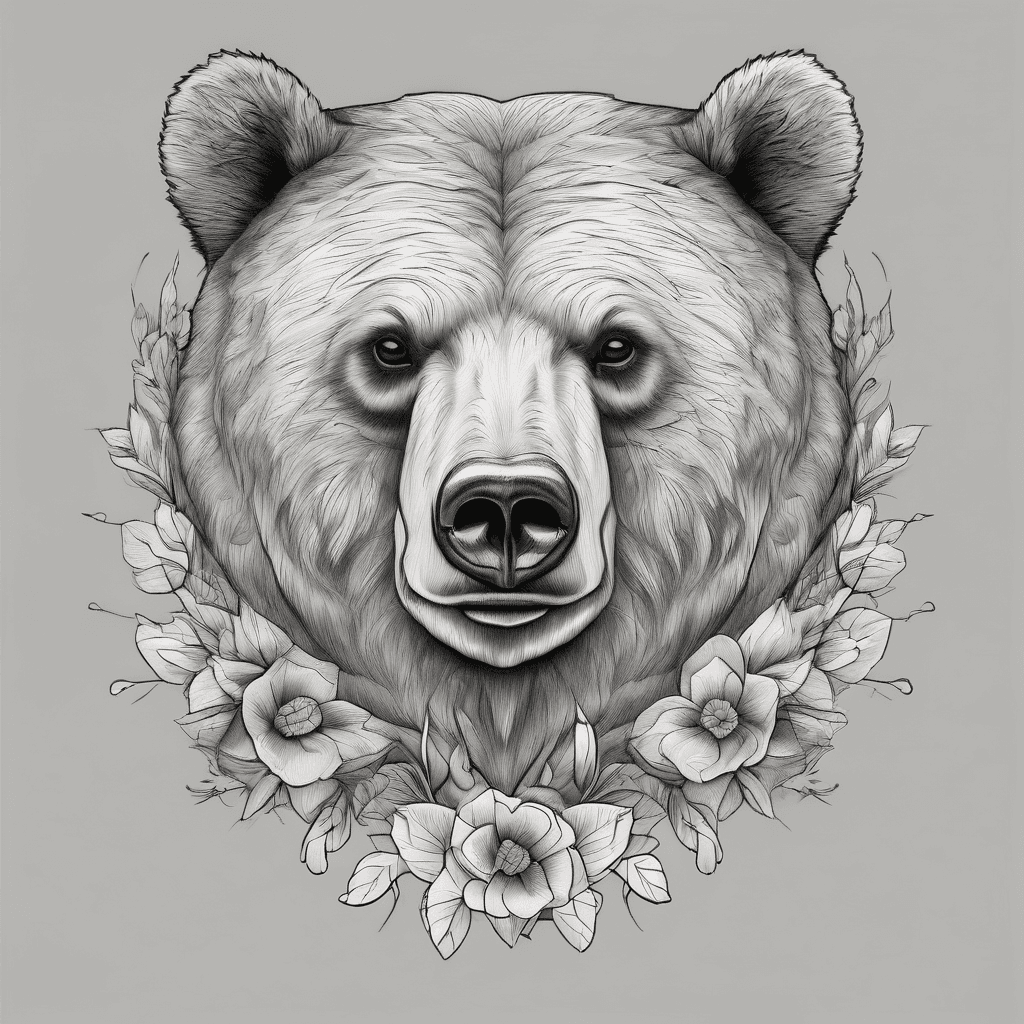 Feminine grizzly bear with floral accents