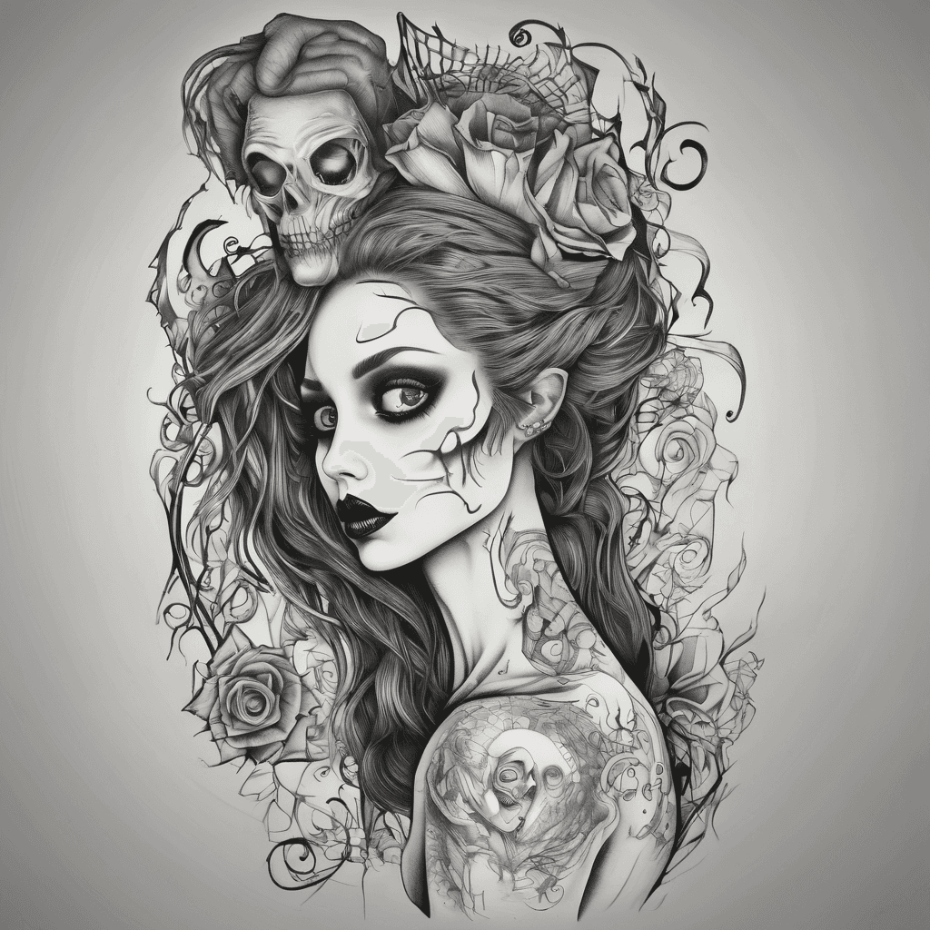 Tim burton with corpse bride vows. Wards and dragons leg sleeve