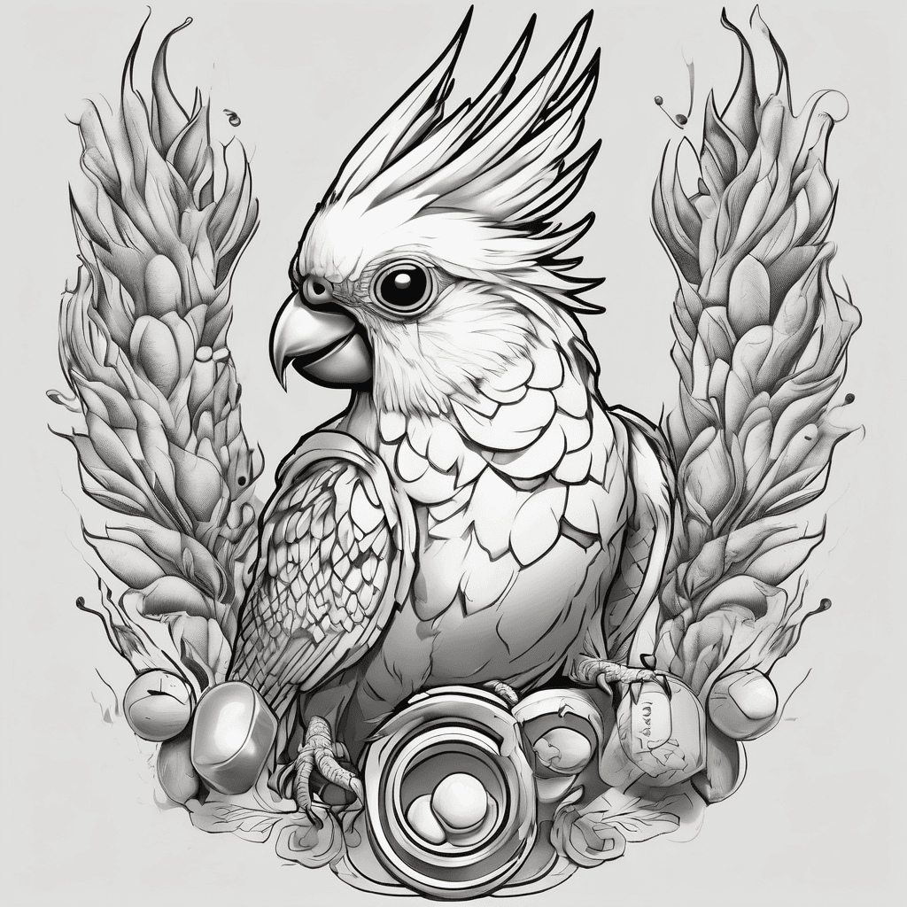 a cockatiel with pills, burning insense, and street signs