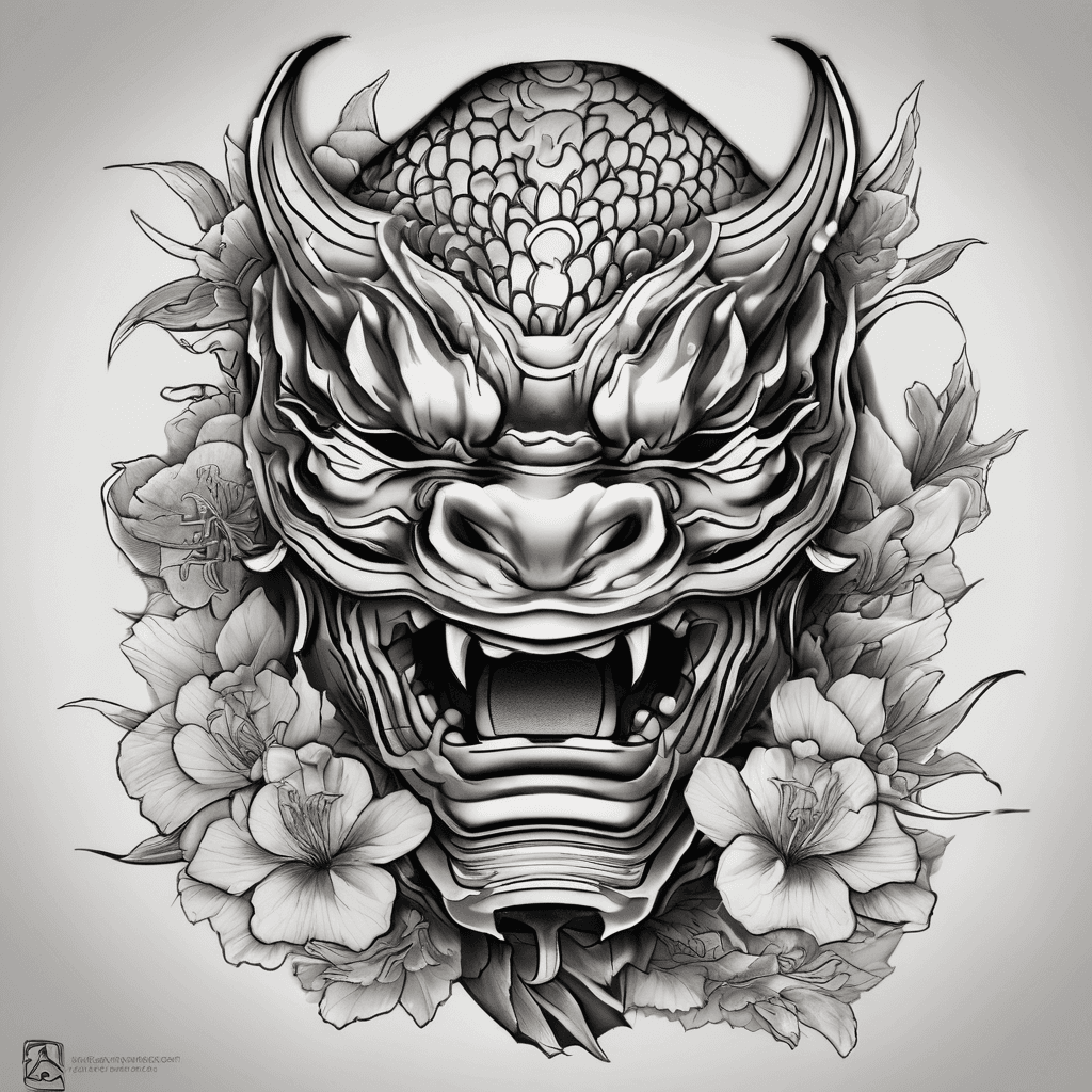 design me a cool japanese mask tattoo bicep placement just the mask