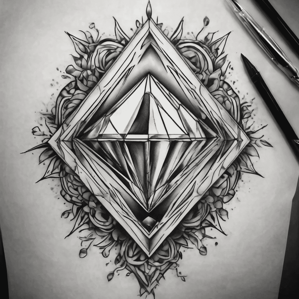 Make me a picture of what a tattoo would look like that says pressure makes diamonds and underneath have a small diamond. Make it go on the front of the shoulder