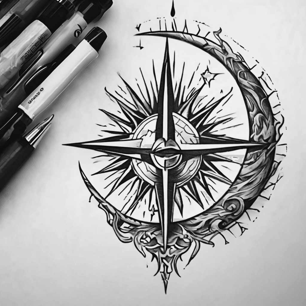 A crested half moon on my wrist blending down to my hand of a compass breaking through