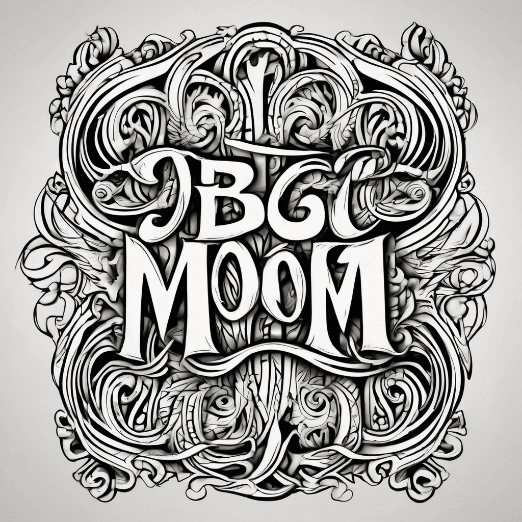 ambigram using the words "Big Nasty" and "Mom Vickie"