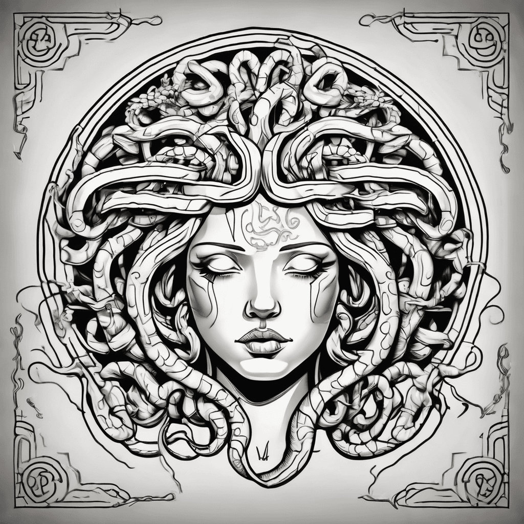 Minimalist Medusa with the words TriviaFlow.io on a plaque